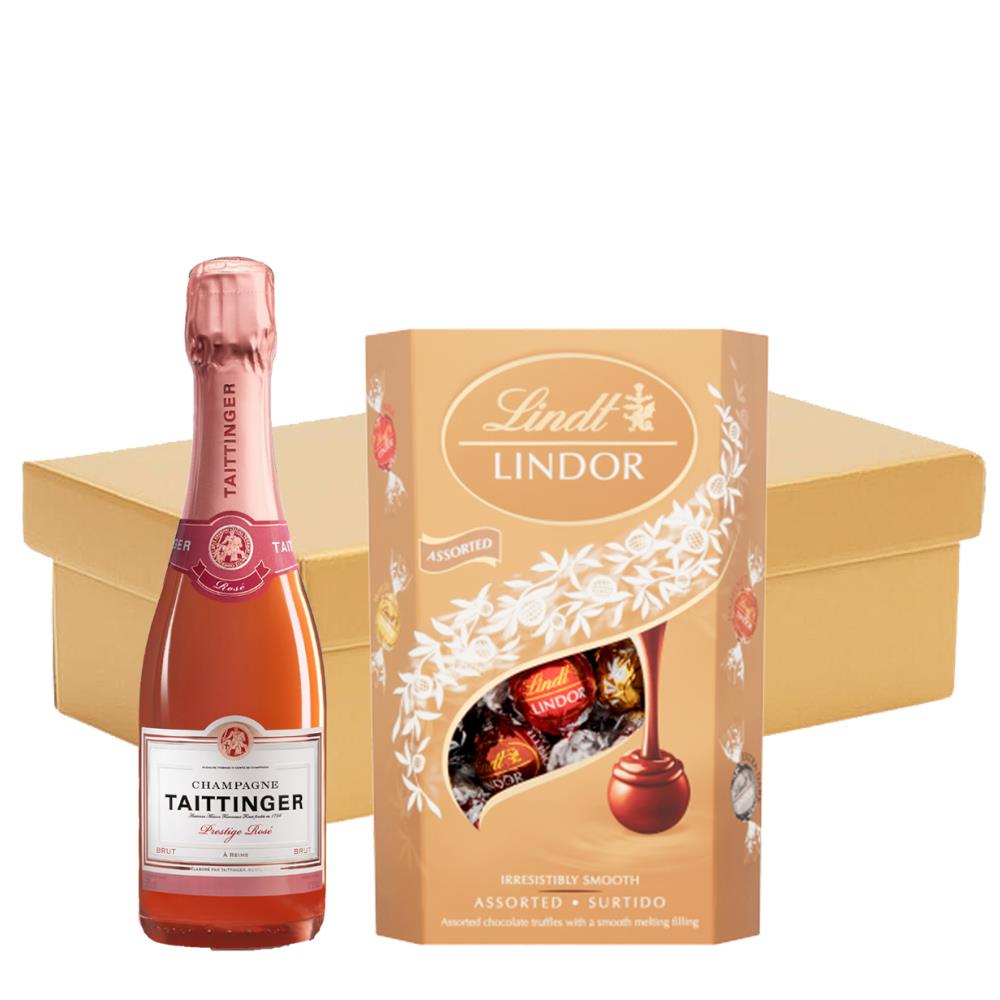 Taittinger Brut Prestige Rose Champagne 37.5cl And Chocolates In Gift Hamper